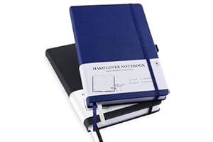 Agoer Libreta A5 Punteado, 2 Unidades Cuaderno de Notas 384 Páginas, Bullet Journal Dot, Tapa Dura con Papel Grueso Premium de 120 g/m², 14 x 21cm Notebook Para Diario, Estudio(negro + azul