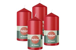 Bolsius Glatte Stumpenkerzen - Rot - 4 Stück - 12 x 6 cm - Dekorative Haushaltkerzen - Länge Brenndauer 33 Stunden - Unparfümierte - Enthält Natürliches Pflanzenwachs - Ohne Palmöl