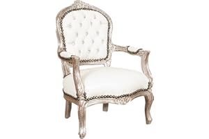 Biscottini Fotel barokowy 73x50x50 cm | Krzesła Louis XVI | Fotel sypialnia Francuski styl | fotel biały pokój