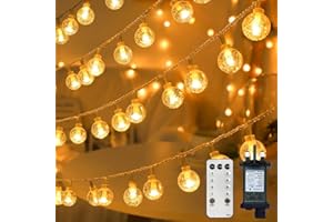 GCMacau Outdoor Lights, 50FT Globe String Lights Mains Powered,120LED Ball Globe Fairy Lights Plug in Waterproof with Timer, 4 Dimmer, 8 Lighting Modes for Indoor Outdoor Garden Bedroom(Warm Color)