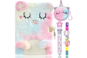 PESLNG Carnet secret pour fille, Agenda secret avec cadenas, journal de voyage scolaire en peluche, carnet privé avec stylo multicolore, Cadeau pour les filles de 3 à 12 ans.