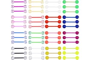 48 piercing set 1,6 mm 14 g akryl med ljuseffekt | Återanvändbara tunga och bröstvårtspiercingar. Lätta och bekväma