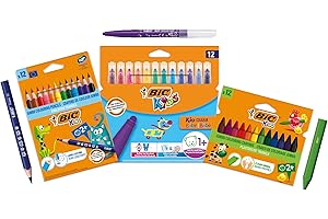 BIC Kids Set para Colorear Ideal para menores de 5 años. Incluye 12 Lápices Evolution ECOlutions Triangle, 12 ceras plastidecor triangle y 12 Rotuladores Lavables. Set de 36 uds