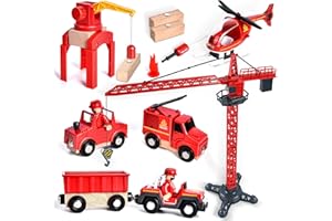 BuzzoXerex Camion Bomberos Juguete, 17 Piezas Mini Modelo Construcción con Grúa de Pórtico, Camiones de Bomberos, Helicópteros para Niños de 3 4 5 6 Años