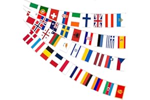 AhfuLife Eurovision Europäische Flagge Wimpelkette, 37 Länder Doppelseitige Stoff-Wimpelkette Europäische Flagge Bunting für Eurovision 2025 Song Contest Party Bar Club Garten Straße Deko（1 Stück）