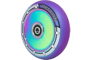Team Dogz 1x 100mm UFO hollow core scooter wheel is also suitable for MGP Blunt Slamm Razor Crisp Grit Etc - Rainbow core, Blue & Purple pu