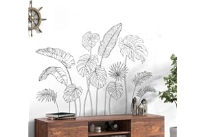 Supzone Stickers Muraux Plantes Tropicales Noir et Blanc - Décoration Murale Élégante Autocollant Mural Feuilles Exotiques pour Salon Chambre Bureau ou Salle à Manger