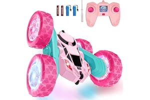 cosone Rosa Ferngesteuertes Auto für Mädchen 6-12 Jahre Stunt RC Auto mit LED Blinken Spielzeug Mädchen Geschenke 2.4Ghz 4WD 360° Flip RC Car
