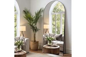 LunaMirror Espejo curvado de cuerpo entero, 180 x 76 cm, espejo de pie, espejo de suelo, espejo de pie grande para dormitorio, salón, pasillo, entrada, espejo de pared, color negro