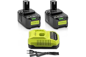 GRIPKANKG 2 Stück 5,0Ah Akku für Ryobi mit 4A Ladegerät, 18V Li-Ion Ersatzakku für Ryobi ONE+ Akku RB18L40 RB18L25 RB18L15 P102 P103 P104 P105 P106 P107 P108 Werkzeug