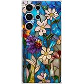 PrintiFy Samsung Galaxy S24 Ultra ile Uyumlu Vitray Mavi Bahar Tasarımlı Şeffaf Silikon Kılıf