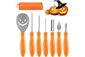HOPOCO Halloween Pumpkin Carving Kit, 7 PCS Stainless Steel Professional Pumpkin Cutting Carving Supplies Tools Kit, Pumpkin Carving Set with Carrying Case