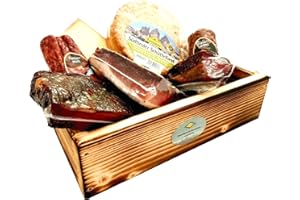 ‎BAVAREGOLA BAVAREGOLA Südtirol Geschenkekiste mit 7 Südtiroler Spezialitäten - Präsentkorb gefüllt mit Speck, Käse, Salami - Genuss Geschenk für Männer & Frauen