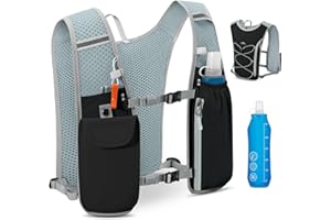 RAINSMORE Laufweste Damen und Herren mit Trinkflasche 500 ml, Leichter Trinkrucksack 5L, Reflektierender Trinkrucksack mit Handyhalterung für Jogging, Trailrunning, Fahrrad, Marathon, Motorrad