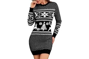 Totatuit Christmas Jumper Dress for Women Novelty Reindeer Snowflakes Knitted Ladies Xmas Dress Long Sleeve Crew Neck Christmas Sweater Pullover Knitwear