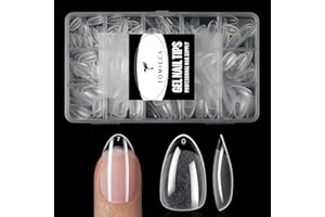 TOMICCA Short Almond Nail Tips, 240Pcs Half Matte Clear Soft Gel XS Short Almond Nails Tip, Full Cover Acrylic Fake Nails for French Nail Extensions DIY Manicure Art, 15 Sizes