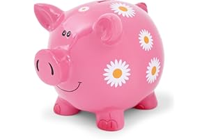 Mousehouse Gifts - Large Patterned Pig Piggy Bank Money Box for Girls, Children & Adults (Pink with Daisies)