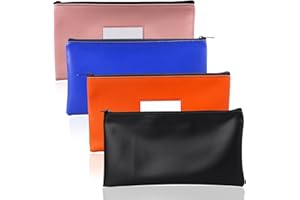 Roosea 4Piezas Bolsa Dinero con Cremallera Bolsas de Dinero Bolsa para Billetes/Documentos/Cosméticos Bancarias Bolso para el Dinero Resistente e Impermeable para Negocios Hogar Escuela Uso Personal