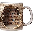 PAKMEZ 3D Bookshelf Mug，A Library Shelf Cup，Book Lovers Coffee Mug，Creative Space Design Multi-Purpose Mugs，3D White Mugs (#C)