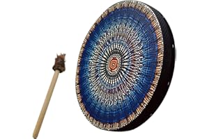 YAJEXUN Shaman Drum, Shamanic Drum Percussion 25cm, Percussion Frame Drum, Vegan Shaman Alchemical Moon Drum With Drum Stick, Handmade Bass The-rapy Tool