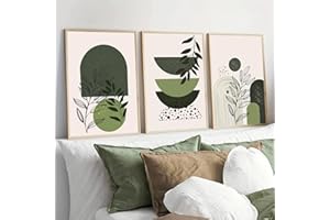 PWAAHDC Beige Grün Wandbilder 3er Set – Boho Ästhetik Poster 30x40, Bilder für Wohnzimmer Modern und Schlafzimmer Aesthetic, Stilvolle Dekoration für Zuhause – Ohne Rahmen