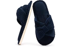 Chantomoo Hausschuhe für Damen aus Memory-Schaumstoff, Zuhause, Schlafzimmer, Badezimmer, Offene Zehen, Kordsamt-Hausschuhe, Rutschfest, Gemütlich, Bequem