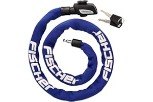 FISCHER Fahrradschloss, Kettenschloss Neopren mit 2 Schlüsseln, hohe Sicherheit für Fahrräder und E-Bikes, diebstahlsicher, blau, Länge: 130 cm
