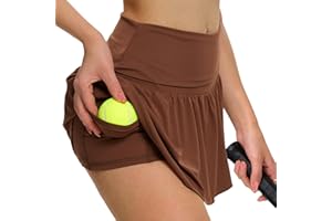 Eisnnu Damen Tennisröcke Lässig Faltbar Elastische Taille Tennisrock mit Taschen Sport Golfrock mit Shorts Darunter