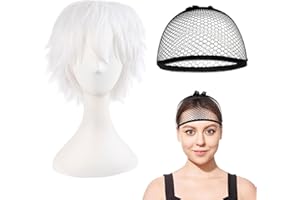 IBMLOMM Gojo - Peluca hombre con peluca blanca, longitud aproximada de 30 cm, diseñada para los fans del cosplay