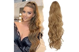 BARSDAR Cordón Extensión de Cola de Caballo, 65CM Larga Natural Coleta Pelo Extension Rizada Clip Sintética Postizos Pelo de Cola de Caballo para Niñas (Luz Marrón & Rubio)