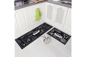 Carvapet 2 Piece Non-Slip Kitchen Mat Rubber Backing Doormat Kitchen Floor Mat Runner Rug Set(Navy)