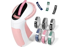 LABELCENTER Etiqueteuse Autocollantes,3D Etiqueteuse Manuelle E975,Machine à Étiquettes en Relief avec 6 Rubans,Portative Étiqueteuse 3D Embossing Label Make rpour Maison,Cuisine,Bureau,Cadeau DIY ,Rosa