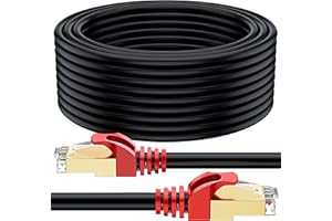 MutecPower 50m Cavo CAT 7 Esterno da impermeabile per uso interramento diretto Cavo di rete Ethernet RJ45 esterna - SSTP - 600 Mhz - Nero 50 metri con fascette e clip