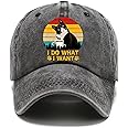 Pishovi I Do What I Want Fun Distressed Washed Black Baseball Cap, Vintage Adjustable Cotton Cap, Retirement Gifts for Men and Women, Christmas Birthday Gifts for Mom Dad BFF Cat Lover, Black, 7-7 1/4