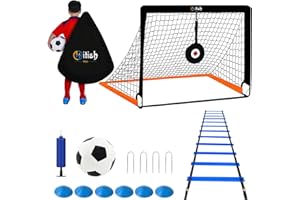 HITISH Kids Football Goal with Training Equipment - Pop Up Collapsible Football Net Set with Ball, Speed Agility Ladder, Cones and Target - Outdoor Garden Soccer Game Toy Gift for Boy Girls Junior Age 3-14