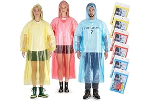 Aolegoo 6 Pack Ponchos Waterproof with Sleeves and Drawstring Hood, Thickened Portable Adult Disposable Waterproof Poncho Ideal for Festival Waterproofing, Camping, Theme Parks (Red+Blue+Yellow)