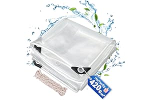 HAITAOSY Plandeka okryciowa z oczkami, 3 x 4 m, 420 g/m², materiał PCW, wodoszczelna, przezroczysta plandeka do użytku na zewnątrz, plandeka premium z liną, na meble ogrodowe, rośliny, pawilon, balkon