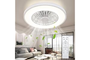 Ateroll Ventilatore da Soffitto con Luce, Motore DC 25W LED 45W, RGB (3000K-6500K), 3000LM, 6 Velocità del Vento Regolabili con Telecomando, Timer, Memoria Luce, 7 Pale del Ventilatore Reversibili