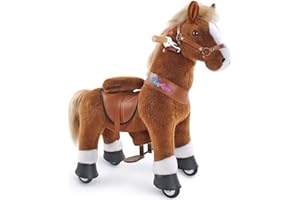 PonyCycle Authentique Cheval Monter sur des Jouets Trottinettes pour Enfants (avec Frein et Son / 76cm Hauteur/Taille 3 pour Les 3 à 5 Ans) Ride sur Cheval Brun Modèle Ux324