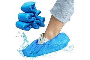 ARNOMED surchaussures jetables, 100 pièces chausson jetable bleus CPE, couvre chaussure, protege chaussures jetables taille unique (15x41cm), protection chaussures jetable sans latex pour le chantier