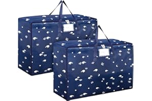 SUNNOW 2 Pcs 105L Large Storage Bag, Large Moving Bag with Zips for Moving Storage Clothes Bedding Duvet Quilt Blankets Waterproof Moving Totes Christmas Storage Containers (Dark blue)