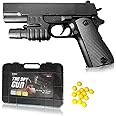 HALO NATION® PUBG Mouser 2in1 Police Pistol BB Bullet Gun Toy - Air Pistol Suitcase Gun with 6mm Bullets & Water Jelly Bullets - with Laser Target for Kids Glock Mouser Revolver Toy Gun - Black