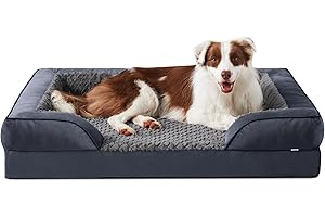 JOEJOY Panier Chien Grande Taille Orthopedique, Memoire de Forme Lit pour Chien Dehoussable Lavable, Coussin avec Structure en Nid d'abeille et Doublure Imperméable, Gris