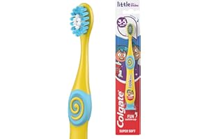 Colgate Kids Toothbrush 3-5 years - super soft bristles - gently and effectively clean teeth - small brush head for easy access - white bristles toothpaste guide - comfortable handle with thumb grips