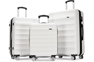 GinzaTravel Leichtgewichtiges Gepäckset bestehend aus Hartschalenkoffern in den Größen klein, mittel und groß mit 4 Doppel-Spinner-Rollen und Kombinationsverschluss