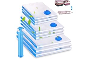 BUOAZR Sac Sous Vide Vetement Aspirateur 9 Pièces 3XL 100X80cm 3L 80x60cm 3S 60x40cm avec Pompe Manuell, Sacs de Rangement Sous Vide Réutilisable Stockez pour Vêtements, Literie, Bagages