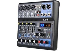 JINDAAUDIO Mixer Audio Professionale Soundboard Interfaccia Sistema Audio 8 Canali USB Bluetooth MP3 Ingresso 48 V Alimentazione Phantom Stereo DJ Studio Streaming FX 99 Bit DSP