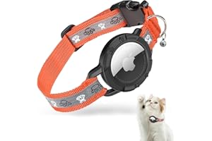 JIARUI AirTag Collare per gatti riflettente Air Tag Collare Gatti GPS Collare con Campana e Regolabile Apple Air Tag Collare per Gatti, Adatto per Gatti Cuccioli [Arancione][S]