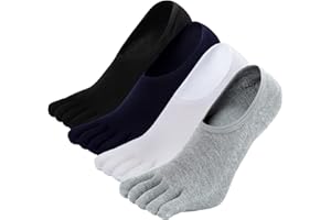 PUTUO Calcetines Invisibles de Dedos Hombre: Calcetines de Cinco Dedos Tobilleros de Algodón para Hombres Calcetines de Deporte de Corte Bajo con Silicona Antideslizante Talla 39-46, 4 Pares