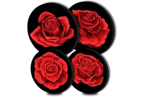Walarky Rote Rose runde Metall-Herdabdeckungen, 4-teiliges Herdplatten-Herdplatten-Abdeckungen für Elektroherde, Top-Brenner, Gas-Serie, Backofen-Schutz, Küchenutensilien, Zubehör, moderne Herdplatte